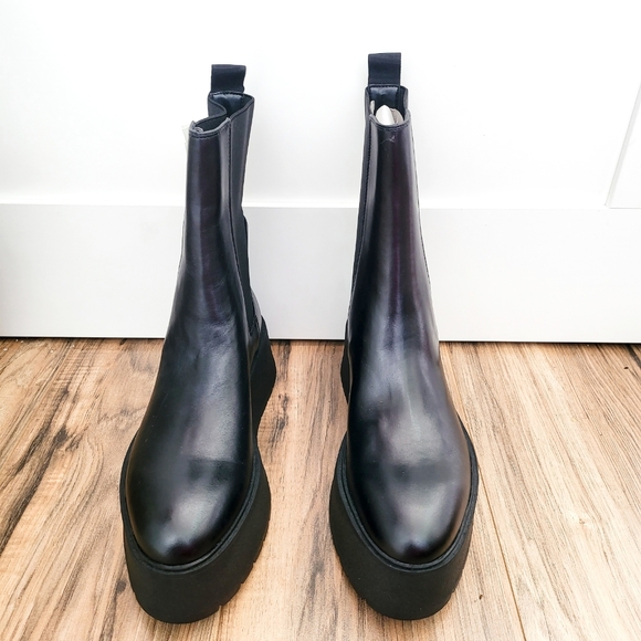 ZARA WOMEN'S FLAT LEATHER PLATFORM ANKLE BOOTS Black Genuine Leather US 9 NWT - Picture 6 of 15